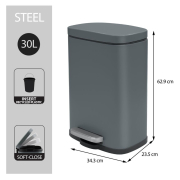 Prullenbak Spirella 30L mat grijs